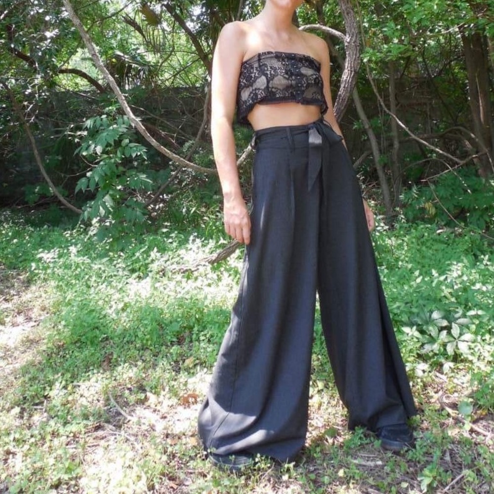 Pinstripe extra wide flare tuxedo pant